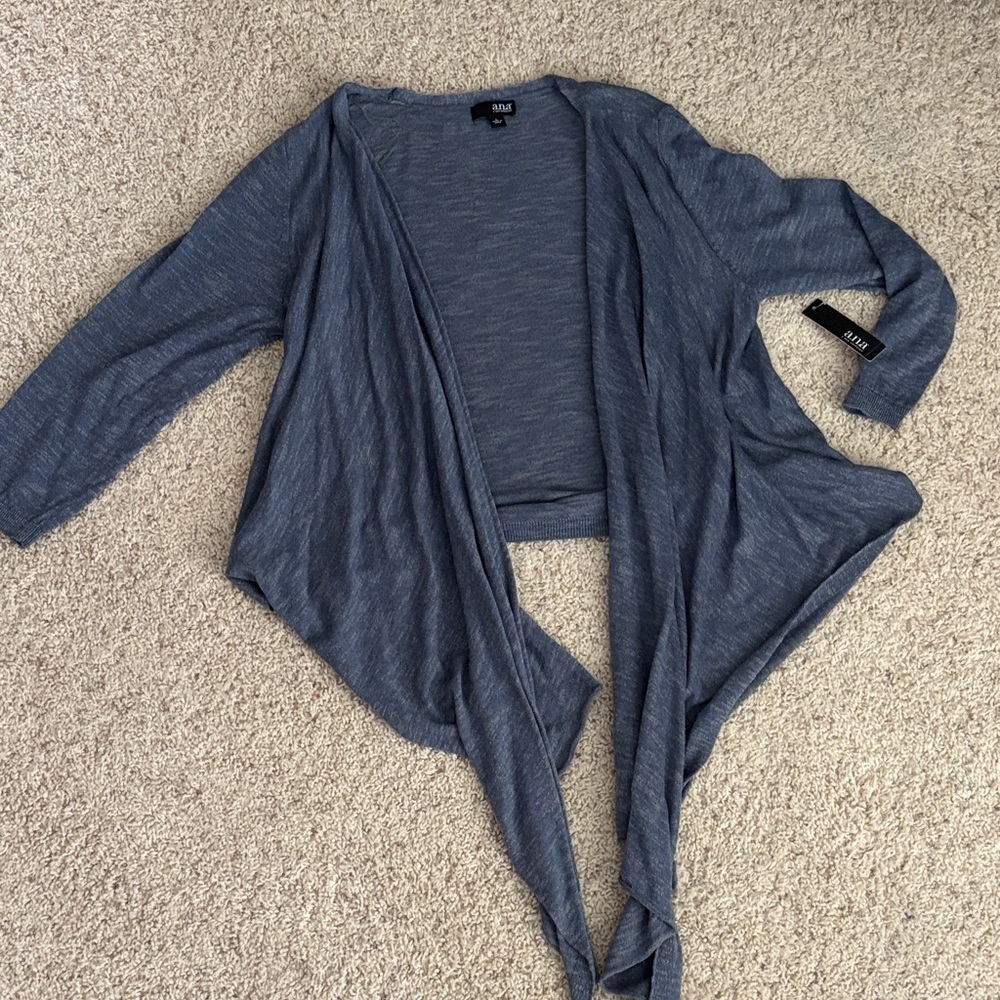 NWT ANA a new day Heather Blue Open Cardigan Tie Wrap large slate